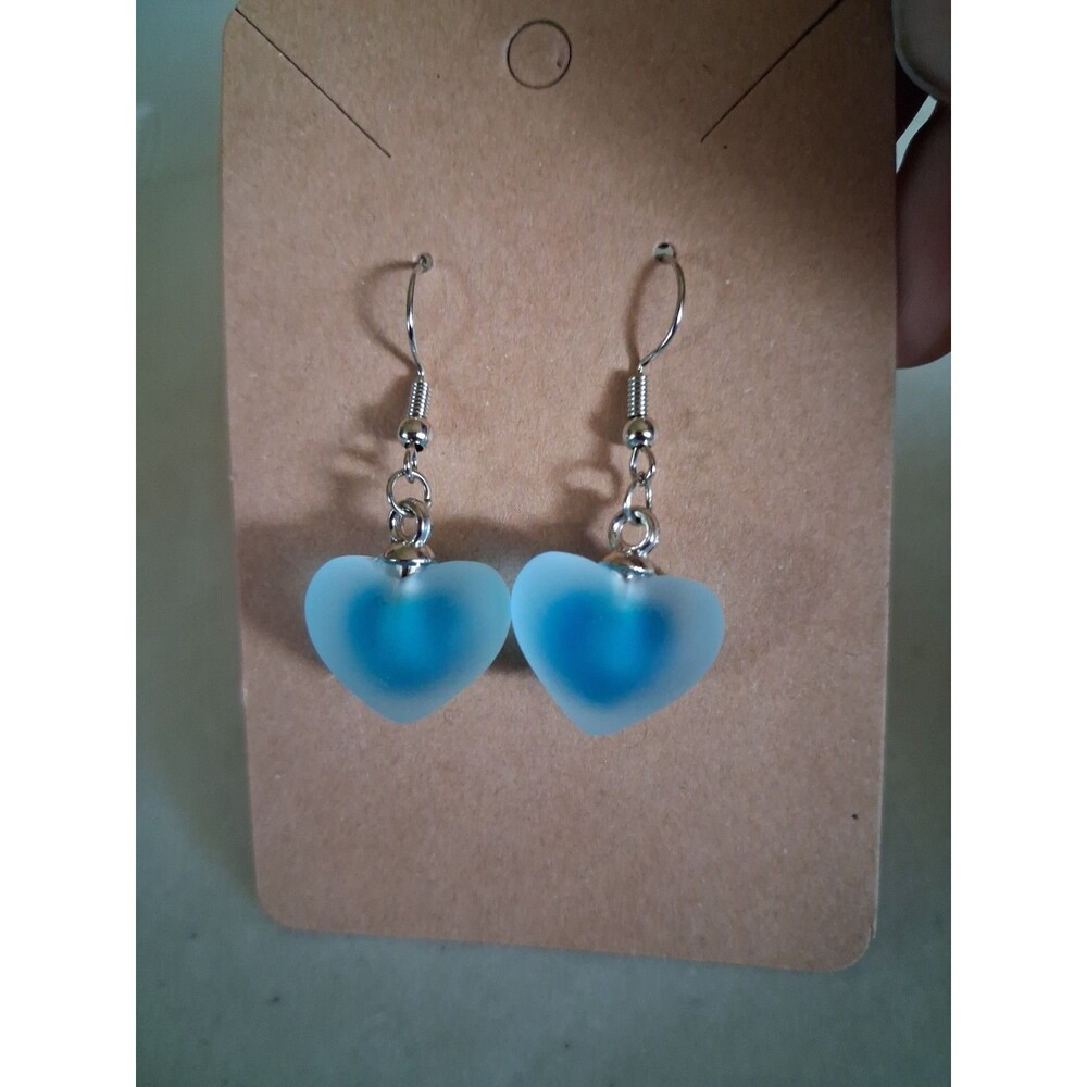 Handmade Blue Clear Heart Earrings